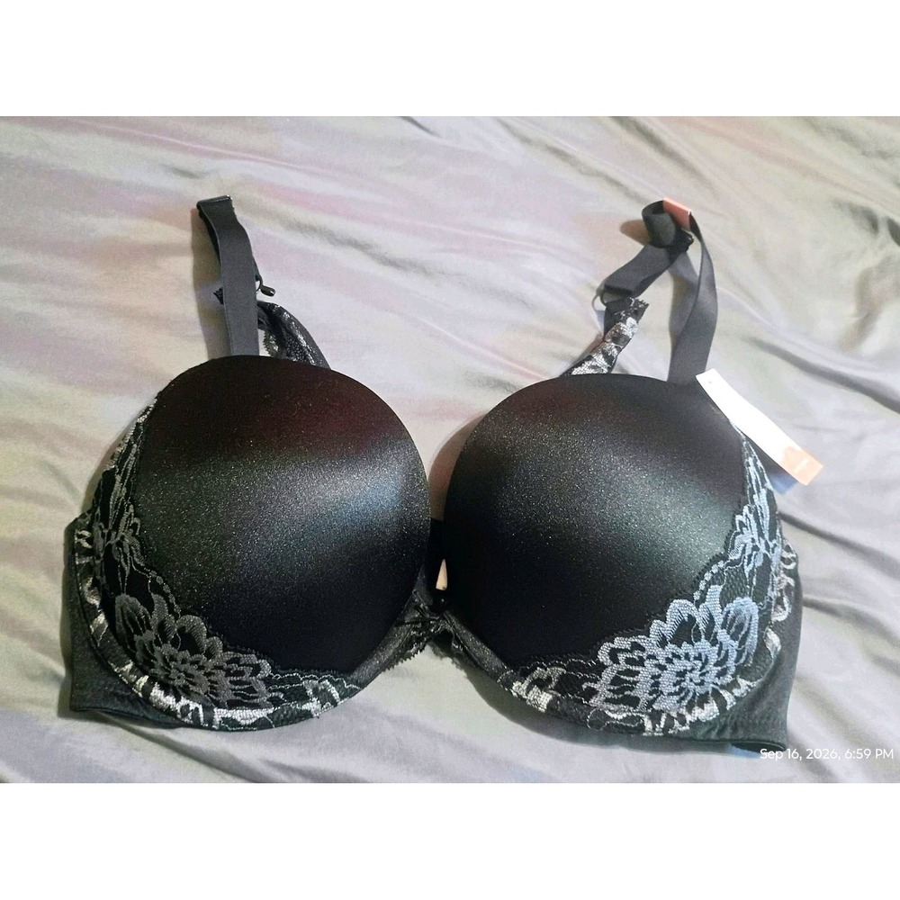 Cacique Modern Cacique Boost Plunge Underwire Lace Bra 38DDD Black/Gray